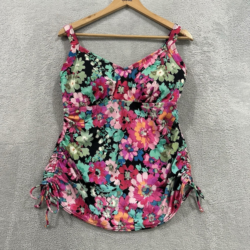 Azul Pink Wide Strap Bra Swim Tank Top Women 16W Pink Floral Beach Summer